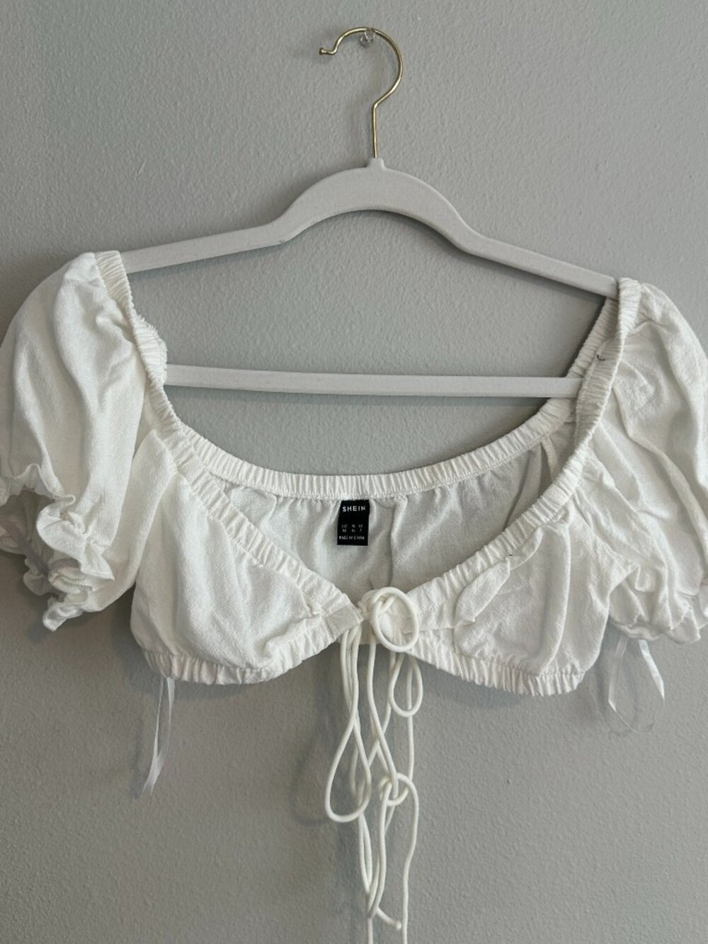White Tie Front Peasant Crop Top